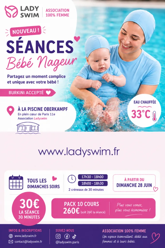 nouvelles séances de bébé nageur chez Ladyswim Paris